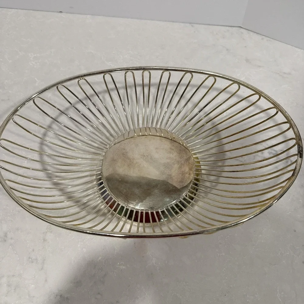 VTG Am Rodger's Silver Plates Metal  Wire Fruit Bowl  Oval Basket Mid Century
